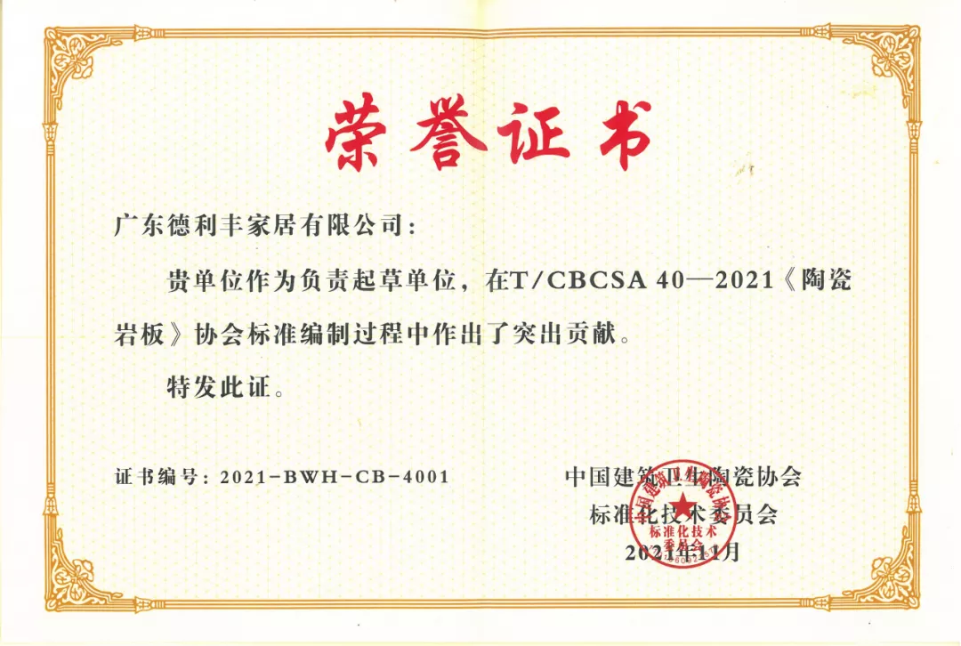 再鑲榮耀 | 德利豐為巖板標準起草作貢獻,榮膺“2021年度標準制定先進單位”(圖4) 再鑲榮耀 | 德利豐為巖板標準起草作貢獻,榮膺“2021年度標準制定先進單位”(圖4)